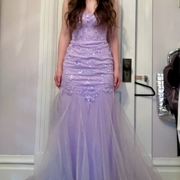 Purple Floral Corset Mermaid Prom Dress - Picture 2 of 3